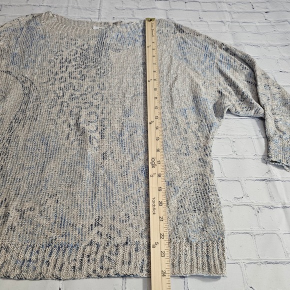 Sioni Womens Abstract Animal Print Open Knit Dolman Sleeve Sweater Beige Blue M - Picture 8 of 10